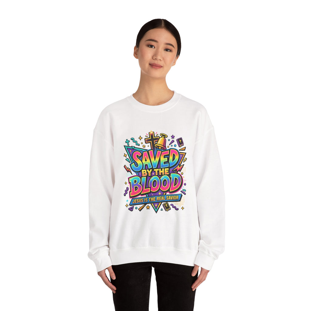 Saved by the Blood Christian Unisex Heavy Blend Crewneck Sweatshirt | Faith-Based Christian Apparel | Bible Verse Inspired Hoodie Style Pullover