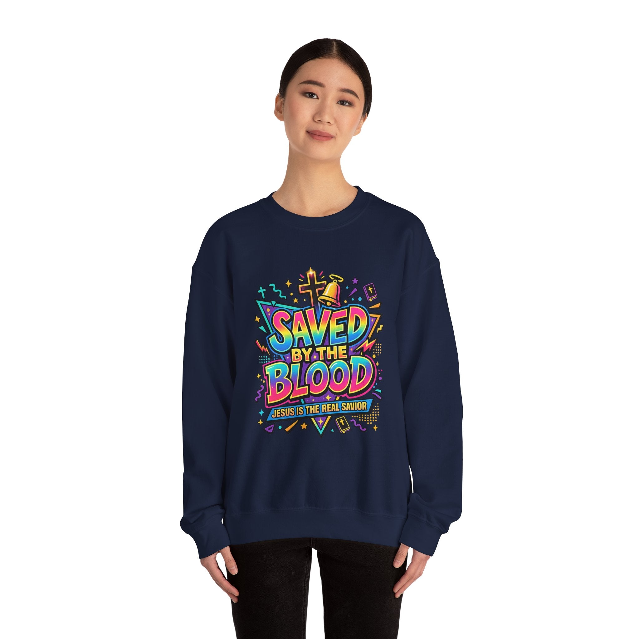 Saved by the Blood Christian Unisex Heavy Blend Crewneck Sweatshirt | Faith-Based Christian Apparel | Bible Verse Inspired Hoodie Style Pullover