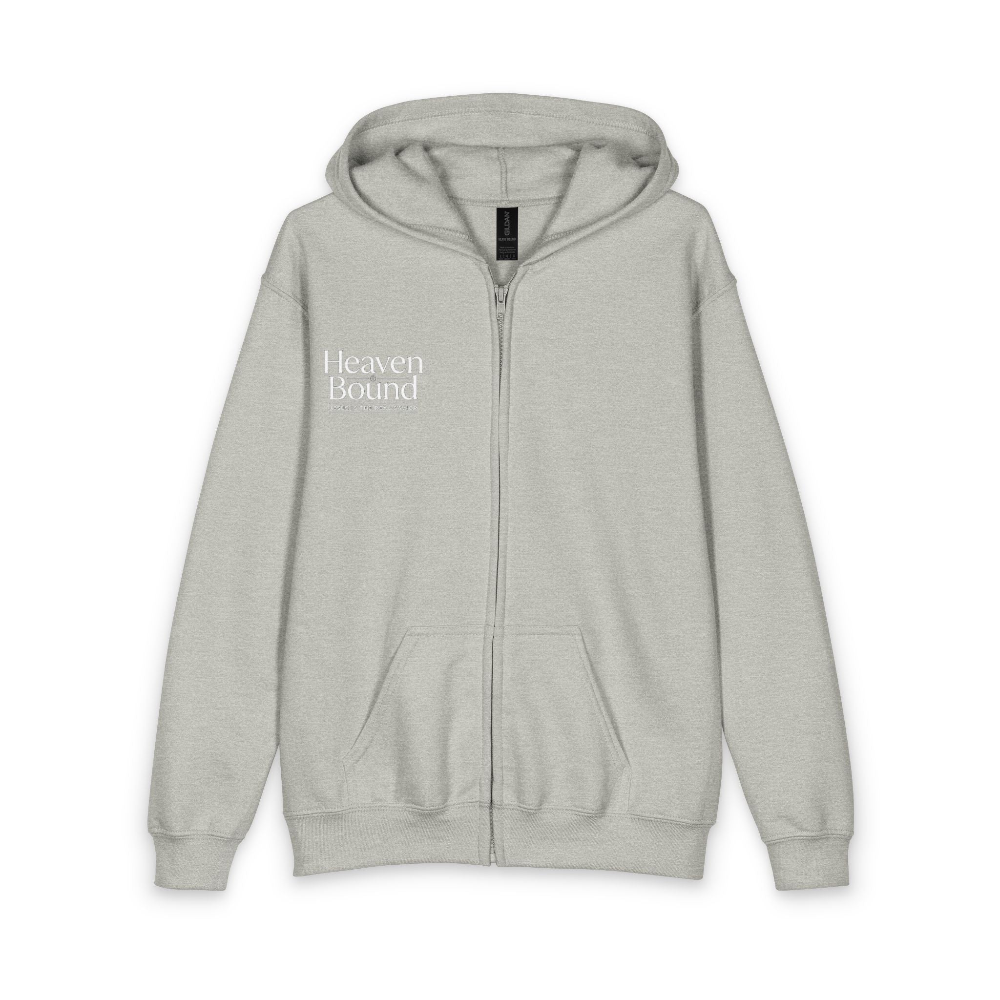 Youth Zip Hoodie — "Heaven Bound" Minimal Christian Graphic