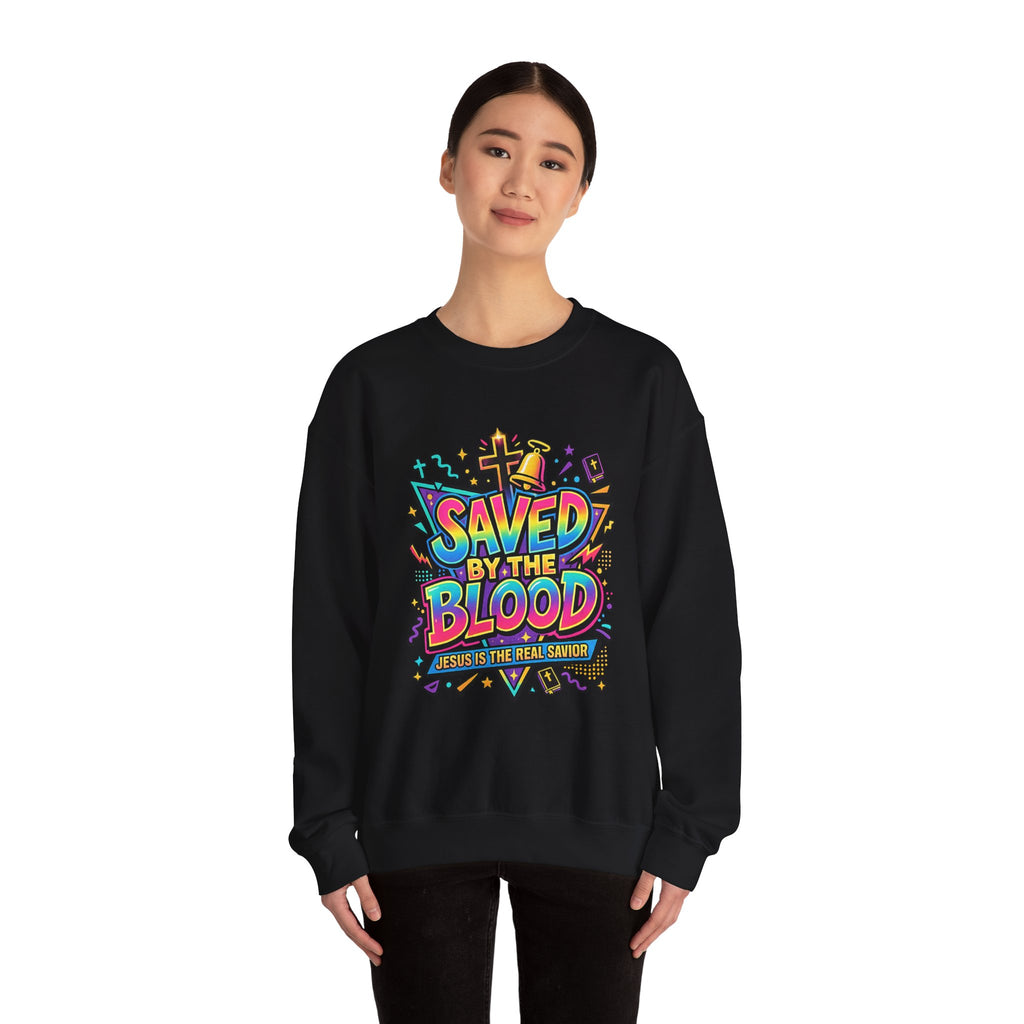 Saved by the Blood Christian Unisex Heavy Blend Crewneck Sweatshirt | Faith-Based Christian Apparel | Bible Verse Inspired Hoodie Style Pullover