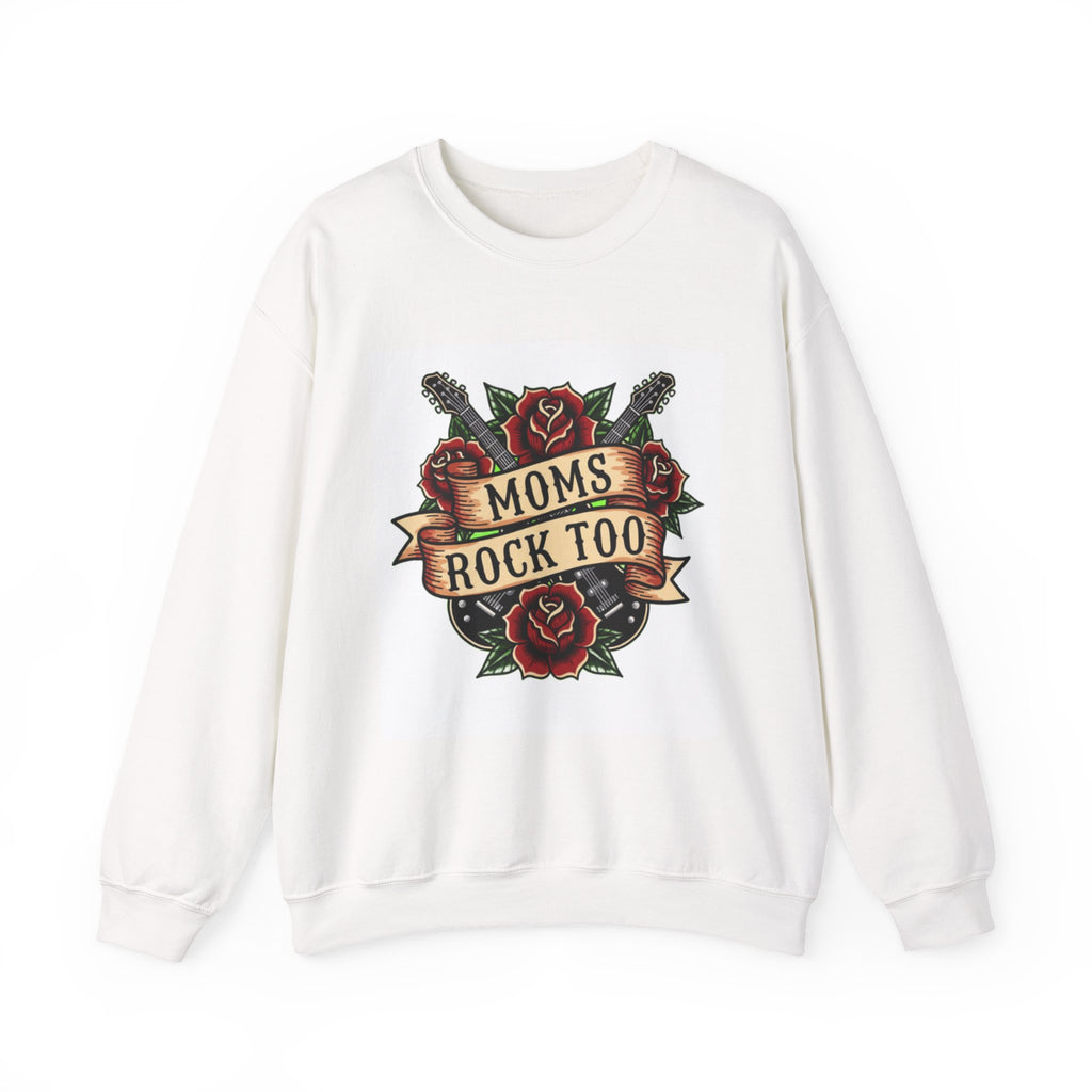 Moms Rock Too Sweatshirt | Rose and Guitar Tattoo Style Crewneck