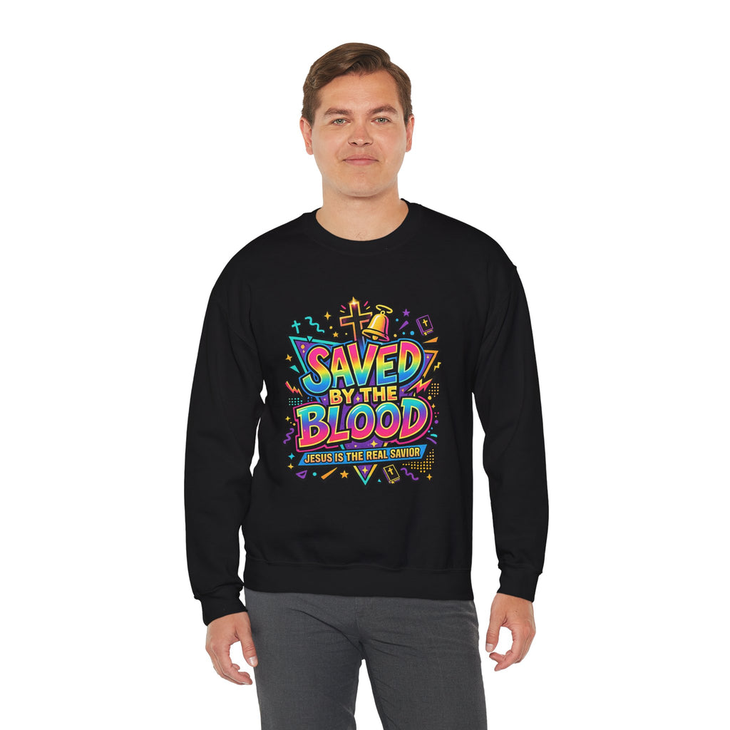 Saved by the Blood Christian Unisex Heavy Blend Crewneck Sweatshirt | Faith-Based Christian Apparel | Bible Verse Inspired Hoodie Style Pullover