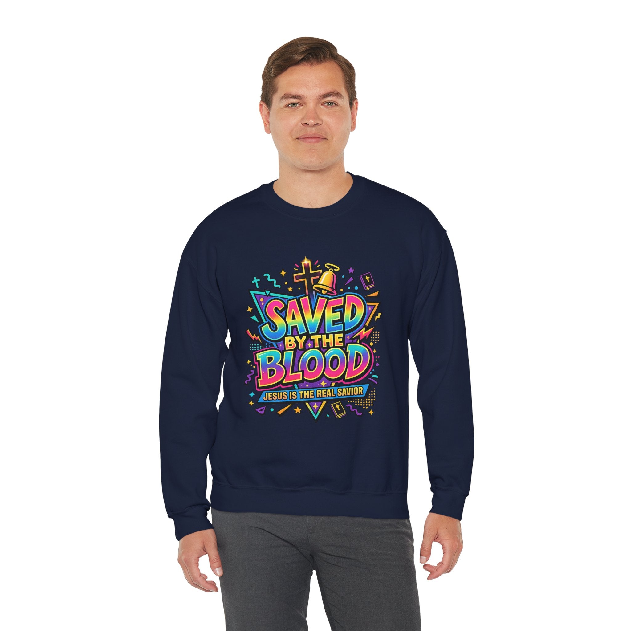 Saved by the Blood Christian Unisex Heavy Blend Crewneck Sweatshirt | Faith-Based Christian Apparel | Bible Verse Inspired Hoodie Style Pullover