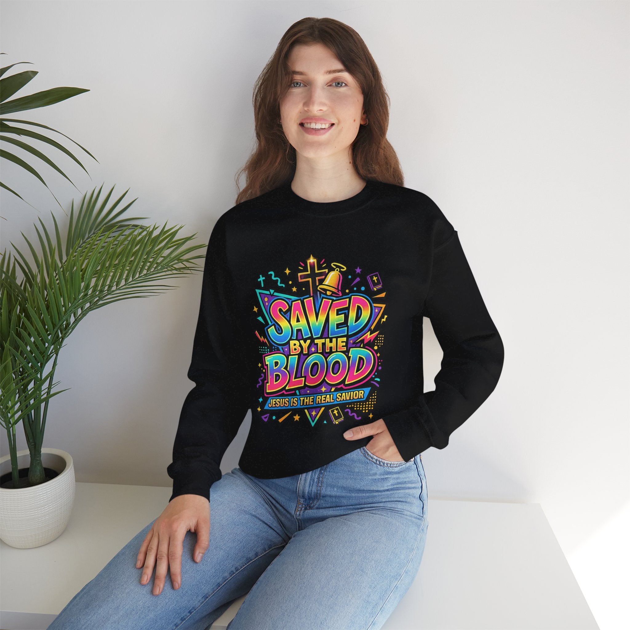 Saved by the Blood Christian Unisex Heavy Blend Crewneck Sweatshirt | Faith-Based Christian Apparel | Bible Verse Inspired Hoodie Style Pullover